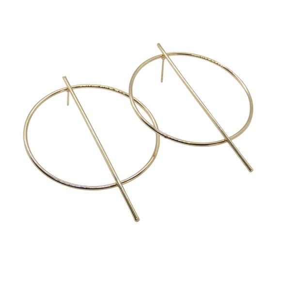 Macy's Sohi Women's Sleek Drop Earrings Gold Circle Bar Earrings - Picture 2 of 5